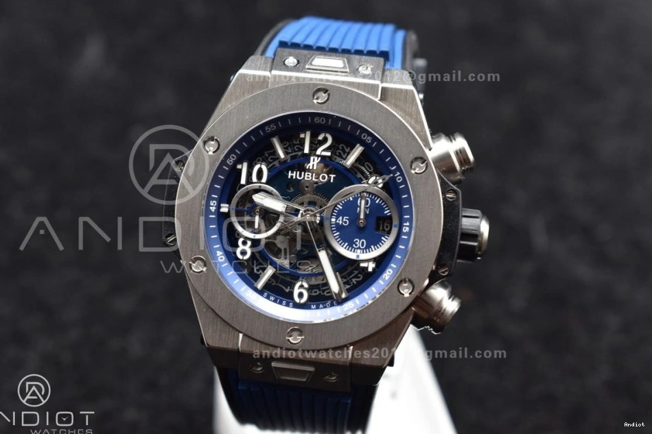 Skeleton A1280 Hublot Unico Blue Bang Titanium ZF on Dial Strap Best Big Blue Edition Rubber 1:1 0321